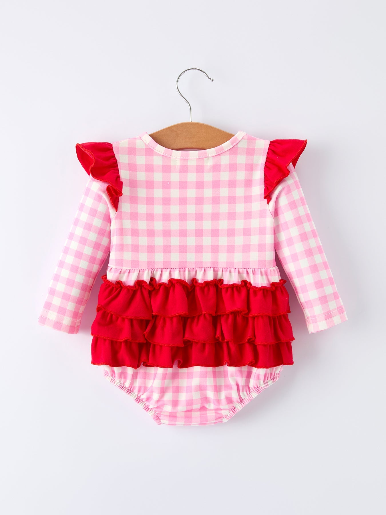 Valentine Pink Plaid Baby Girls Romper with Horse & Heart Smocking