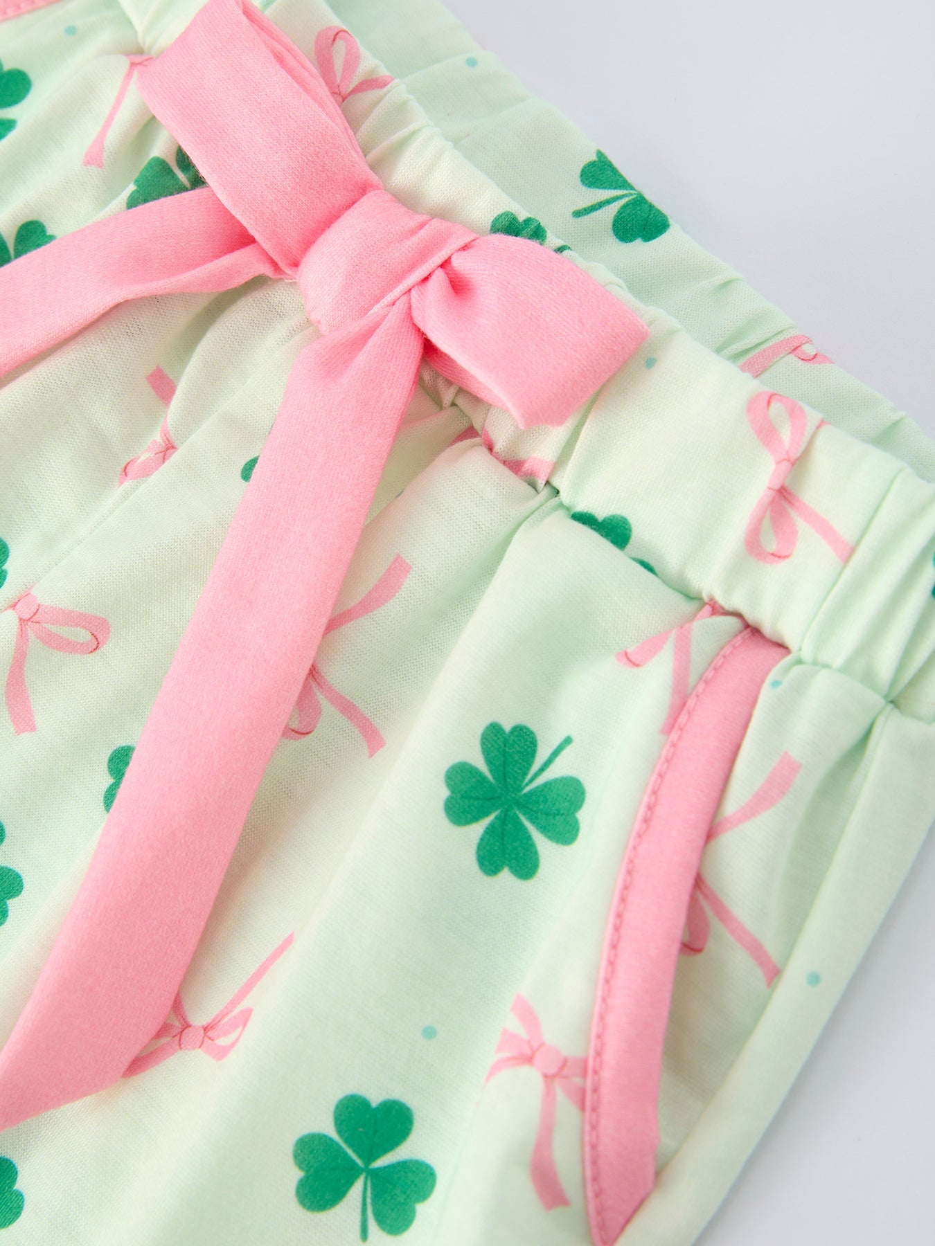 St. Patrick's Day Bow Shamrock Print Ruffles Girls Pajama Set
