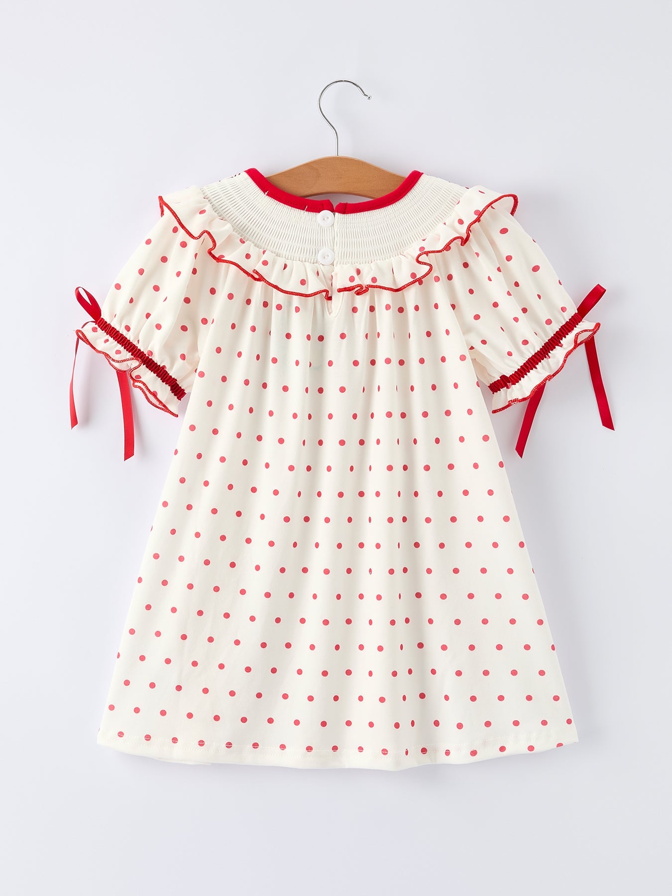 Valentine's Day Polka Dot Girls' Dress with Smocking Embroidery