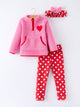 Valentine Pink Sherpa Heart Top with Red Heart Leggings and Bow Headband