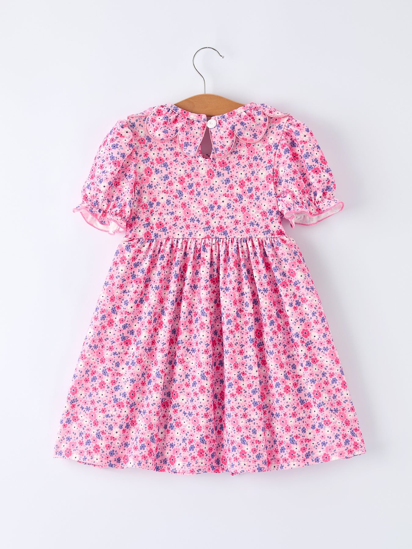 Girls Valentine's Day Floral Ruffle Smocking Dress