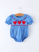 Valentine's Day Baby Girl Heart Applique Blue Romper