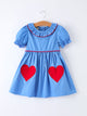 Valentine's Day Toddler Girl Heart Applique Blue Dress