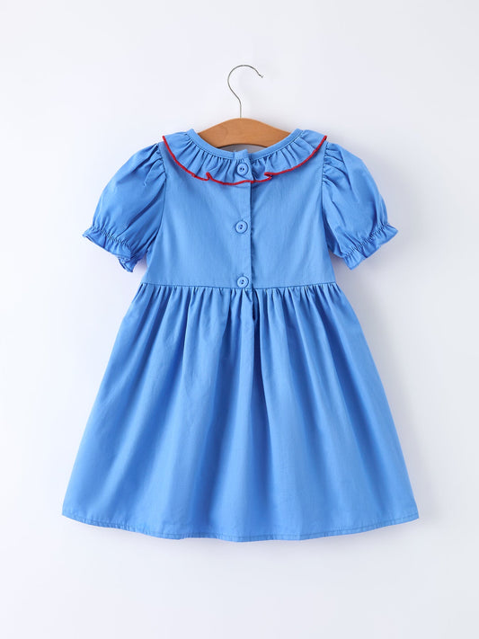 Valentine's Day Toddler Girl Heart Applique Blue Dress