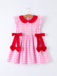 Valentine Pink Plaid Girls Dress with Red Hearts and Bows