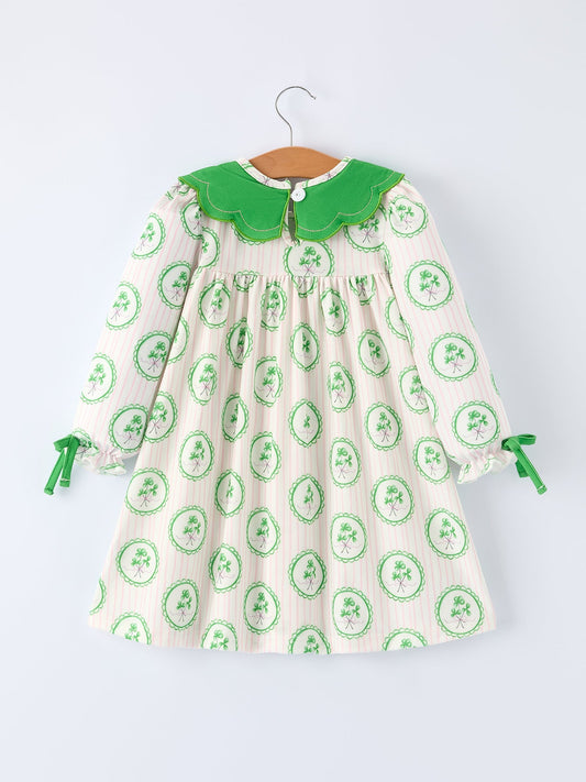 St. Patrick's Day Shamrock Striped Long Sleeve Girl Dress