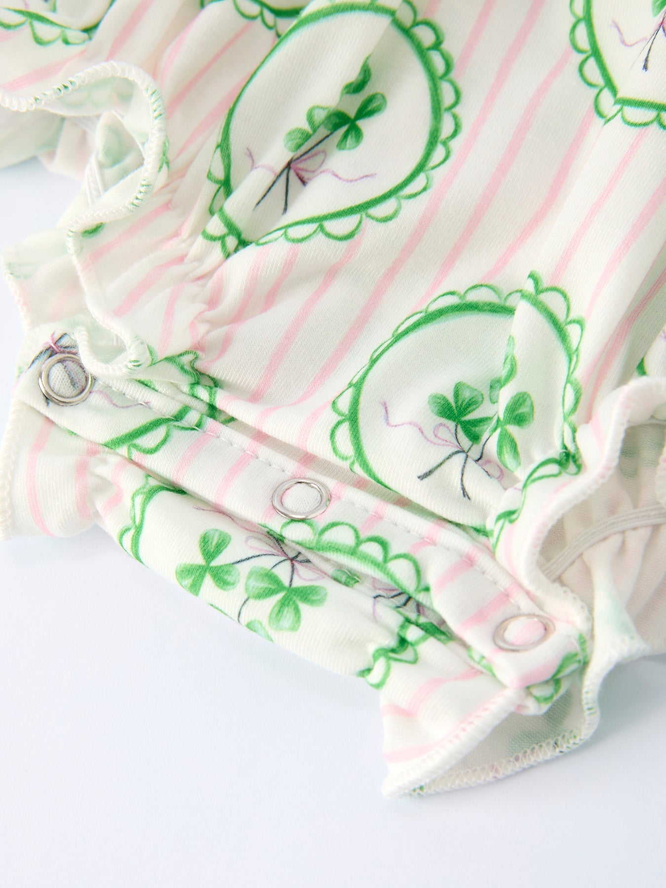 St. Patrick's Day Shamrock Striped Long Sleeve Baby Girl Romper