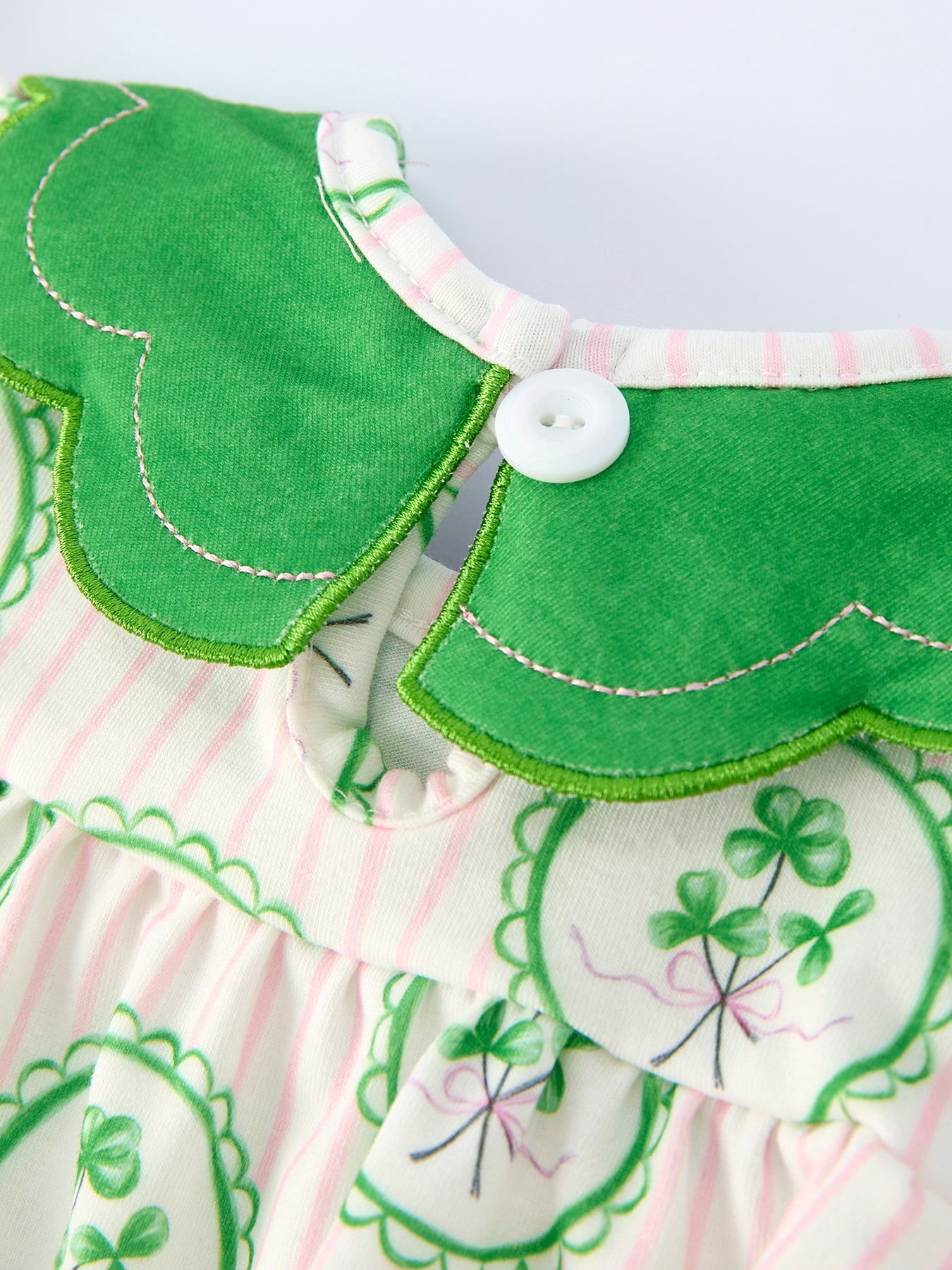 St. Patrick's Day Shamrock Striped Long Sleeve Baby Girl Romper