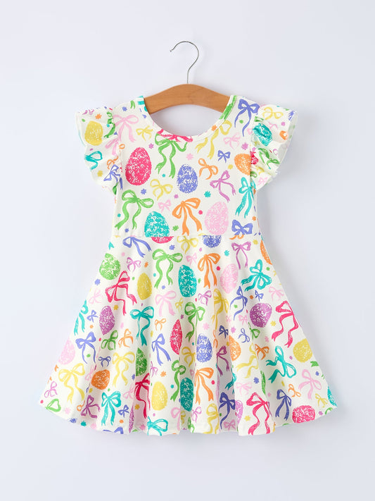 Rainbow Easter Egg Bow Girls Dress