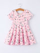 Pink Easter Bunny Carrot Print Girls Short Sleeve Dress