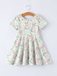 Easter Bunny Bow Print Twirl Short Sleeve Dress
