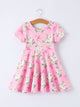 Easter Pink Bunny Floral Print Short Sleeve Dress