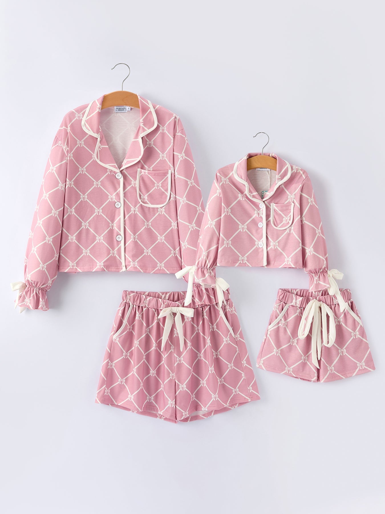 Mommy & Me Bow Girls Lapel Pajamas