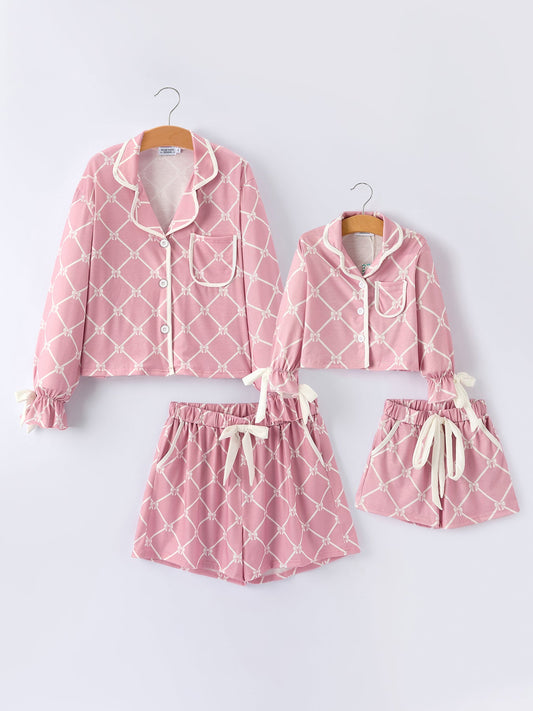 Mommy & Me Bow Girls Lapel Pajamas