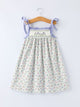 Spring Purple Floral Embroidered Smocked Bow Girl Dress