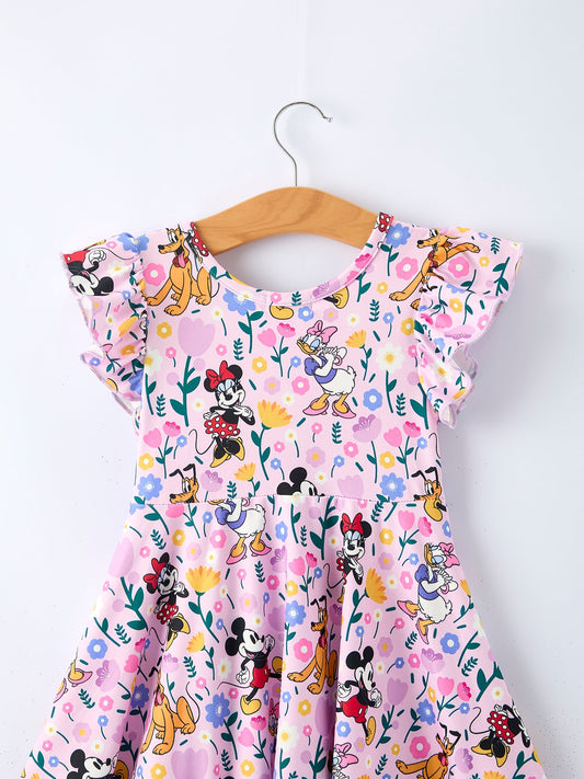 Easter Characters Floral Print Purple Girls' Dress