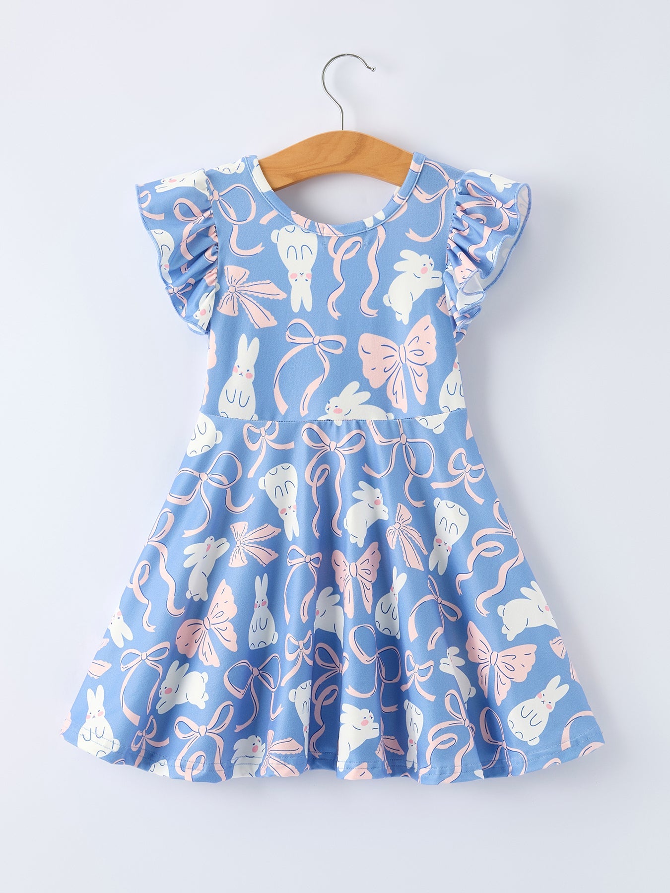 Easter Bunny Bow Pastel Girls Ruffle Hem Dress