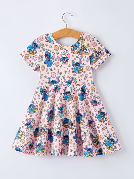 Easter Egg Character Carrot Print Girls' Dress