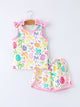 Rainbow Easter Egg Print Bow Sleeveless Vest Top and Shorts Set