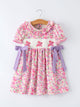 Easter Colorful Floral Bunny Embroidery Bow Ruffle Girl Dress