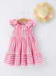 Spring  Pink Striped Ruffled Girls' Dress with Hat