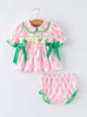 Spring Golf Embroidered Baby Girls Smocked Bow Bloomer Set