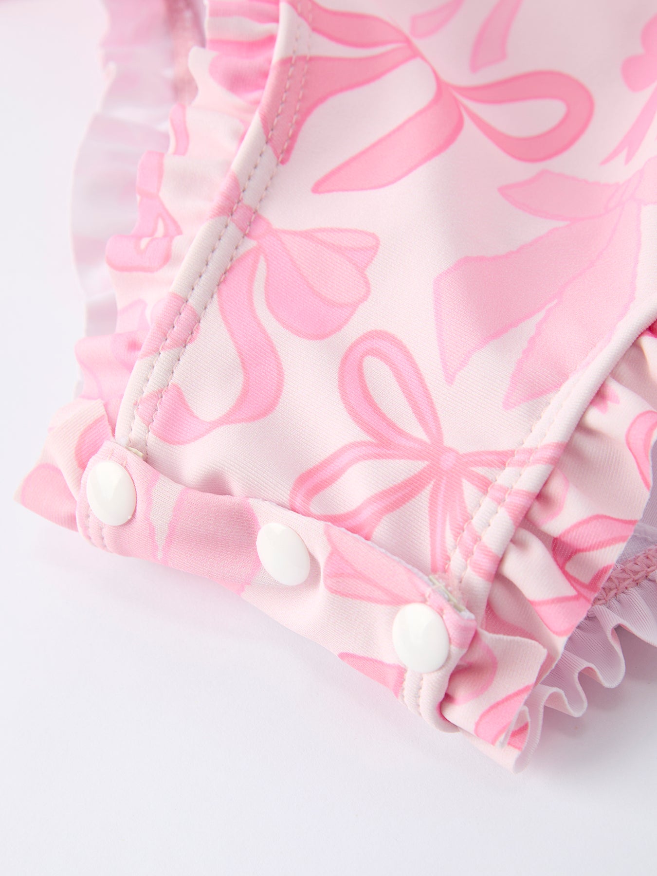 Summer Bow Print Girls Long Sleeve Ruffle One Piece Swimsuit