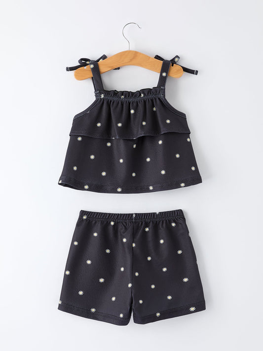 Summer Daisy  Girls Bow Ruffle Set