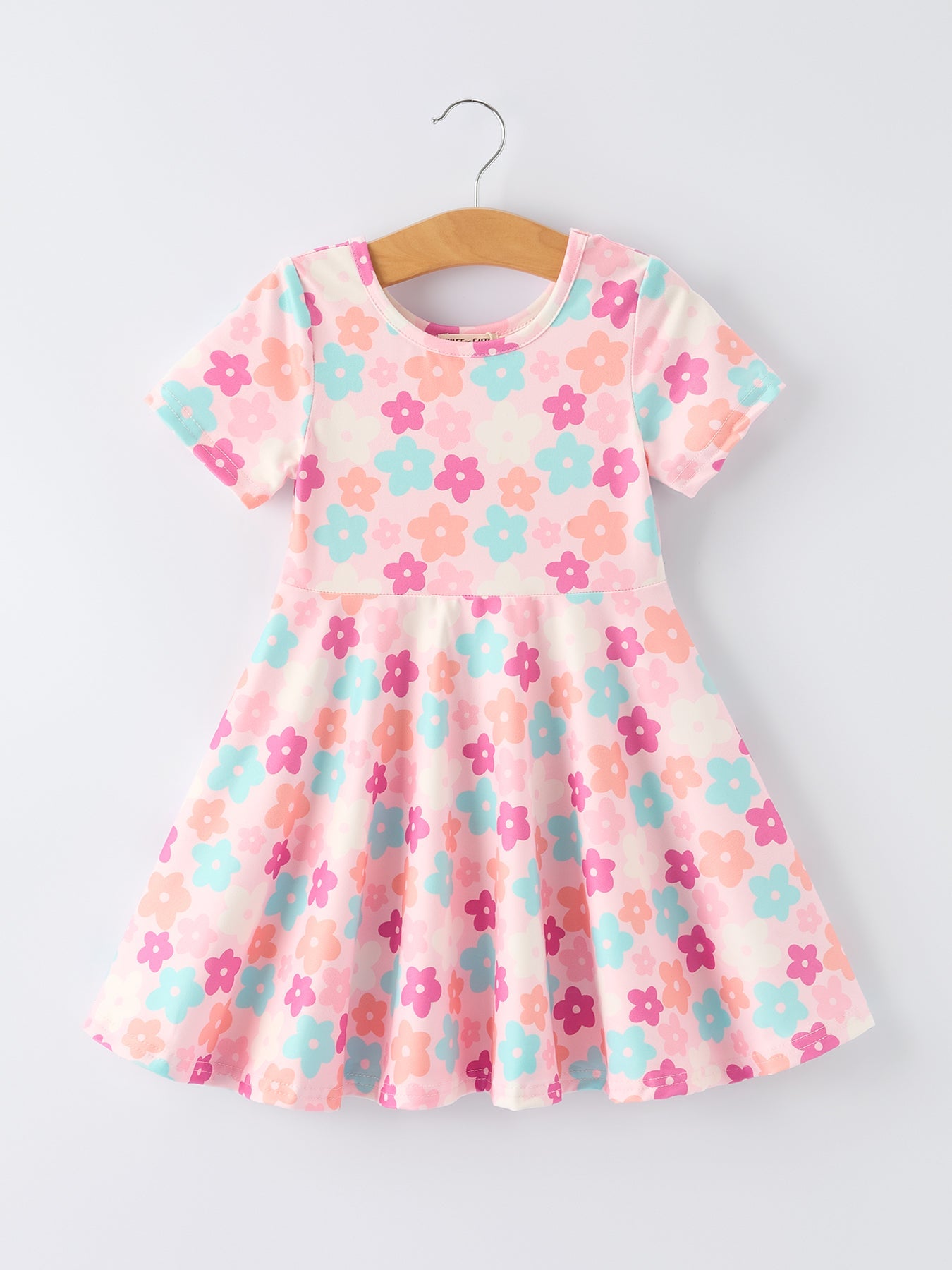 Girl Colorful Floral Short Sleeve Spring Dress