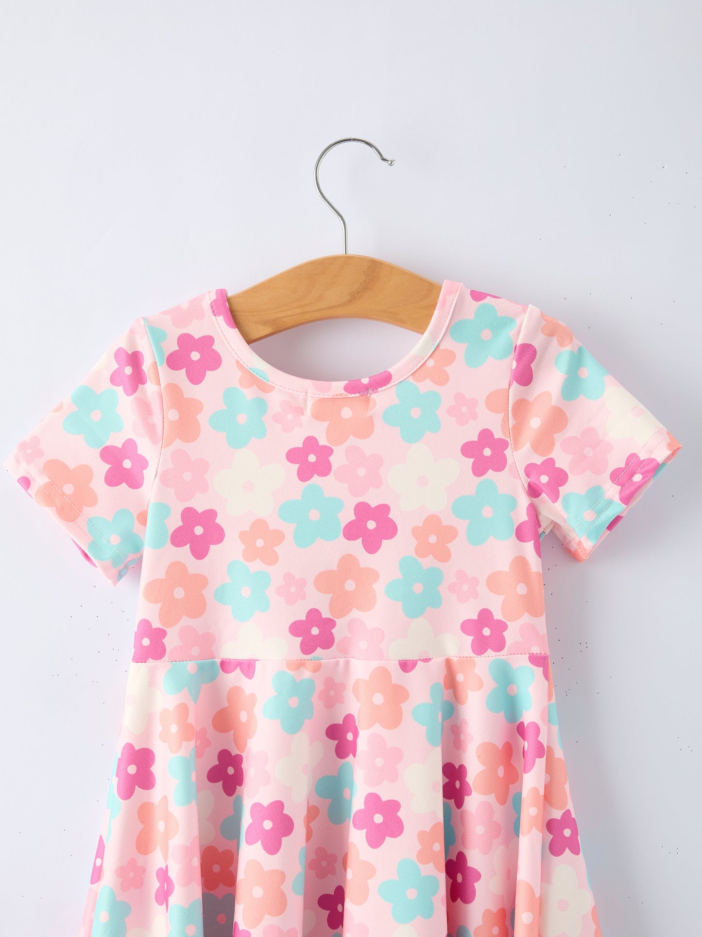 Girl Colorful Floral Short Sleeve Spring Dress