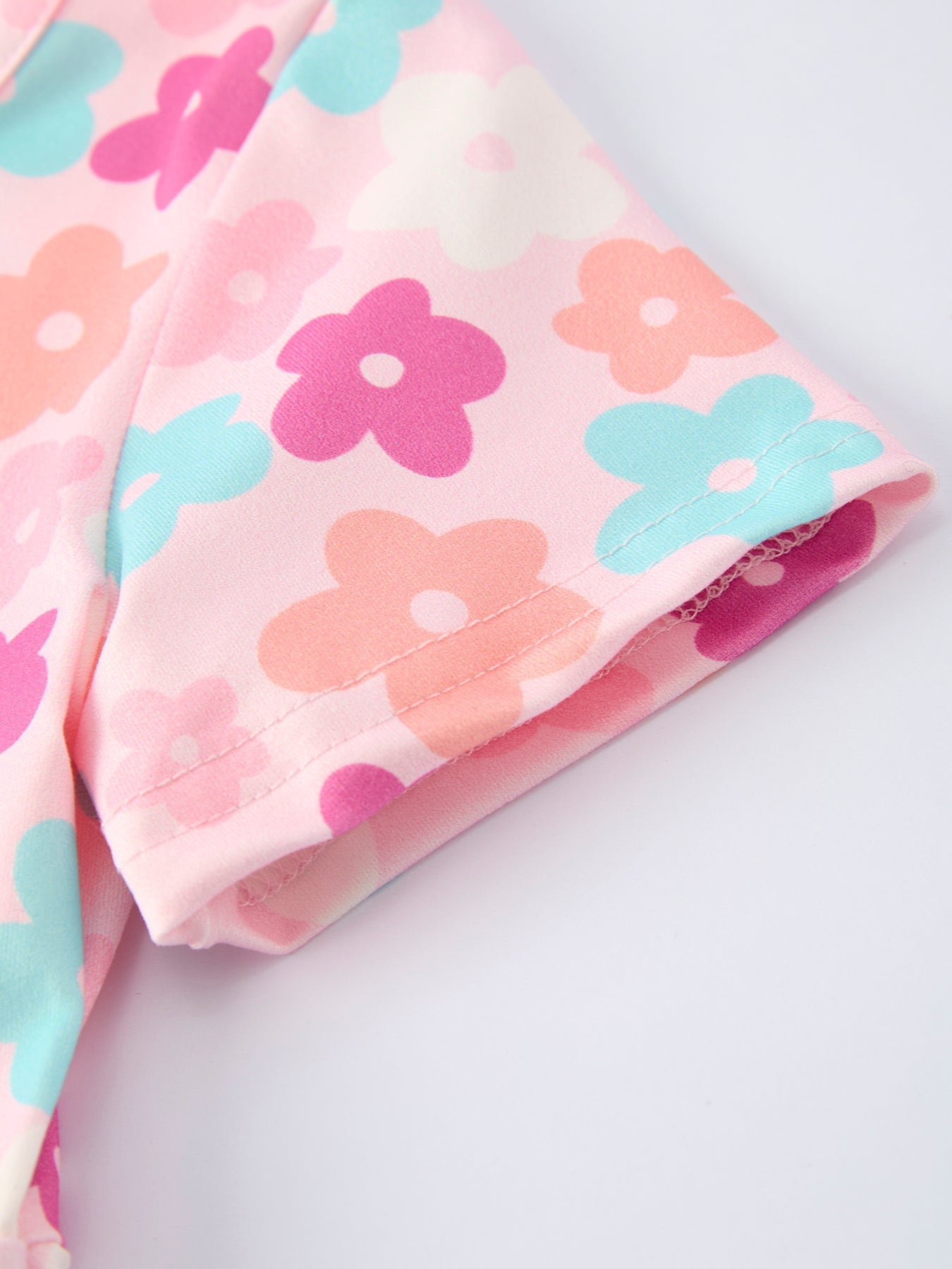 Girl Colorful Floral Short Sleeve Spring Dress