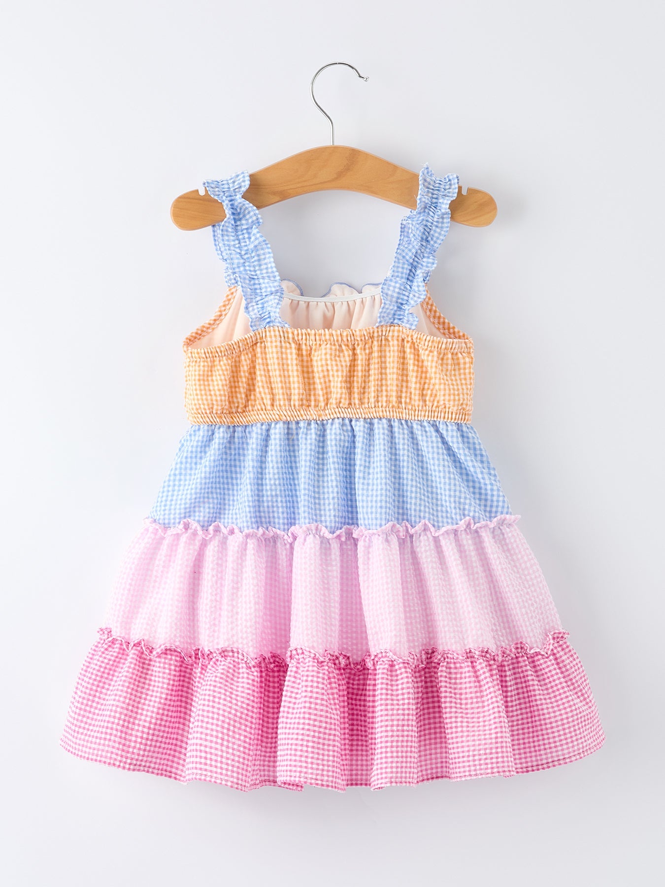 Colorblock Gingham Girls Summer Ruffle Dress