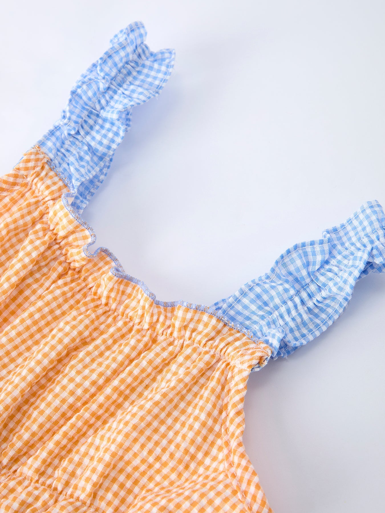 Colorblock Gingham Girls Summer Ruffle Dress