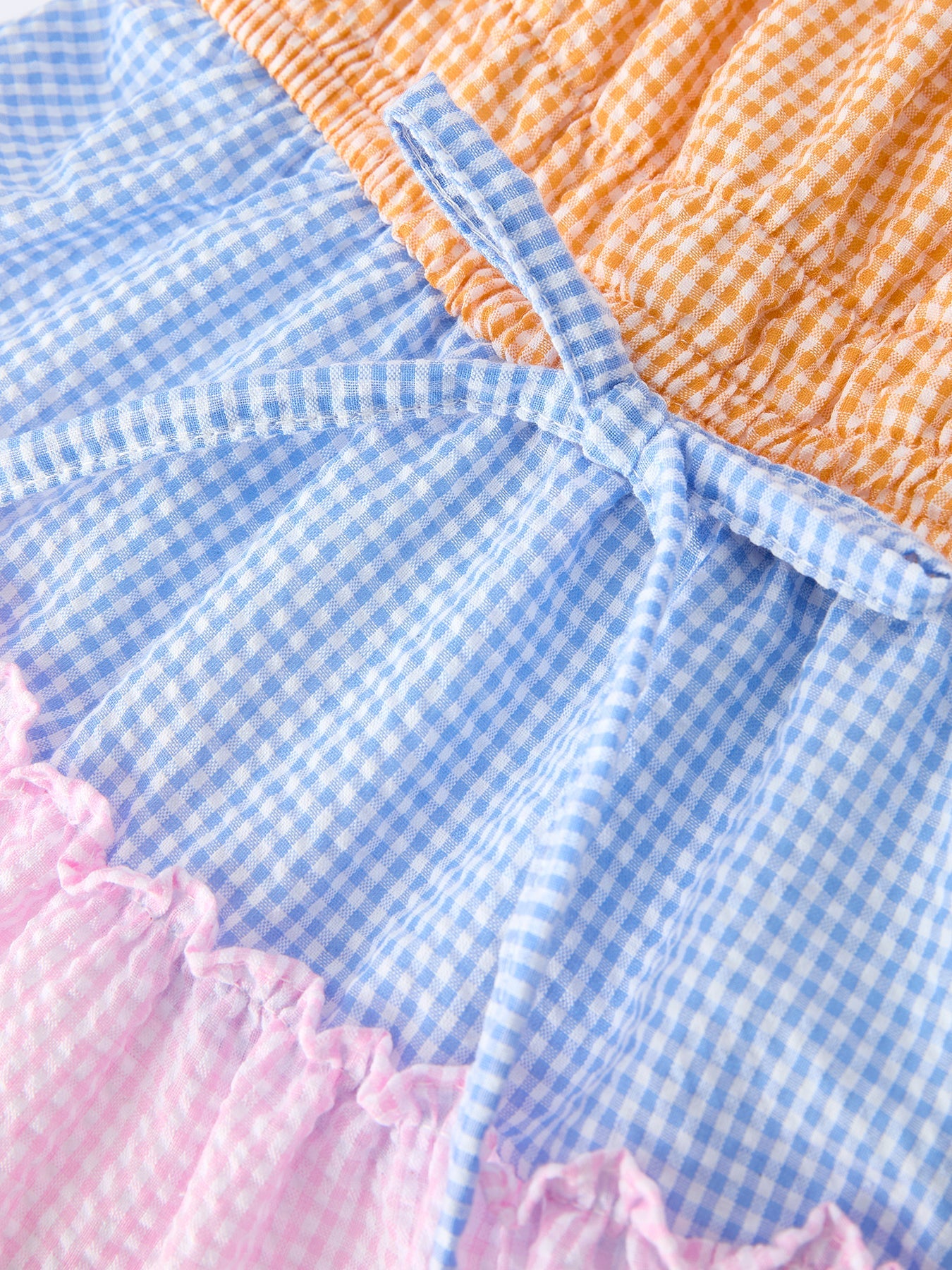 Colorblock Gingham Girls Summer Ruffle Dress