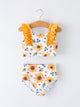 Sunflower Print Ruffle Strap Girl Two Piece Swimsuit