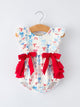 4th of july Bow Print Baby Girl Romper With Ruffle Details