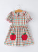 Back to School Plaid Girls Dress Apple Applique Peter Pan Collar