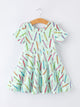 Back to School Pencil Print Girls Dress Short Sleeve
