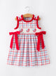 4th of July Plaid Flag Heart Girl Dress With Bow