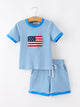 4th of July Flag Chenille Boys Set Blue Stripe Shorts