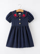 Back to School Apple Applique Girls Dress Petals Collar