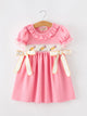 Back To School Embroidery Girls Dress Bow Ruffle Puff Sleeve