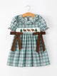 Plaid Moose Smocked Girls Puff Sleeve Dress