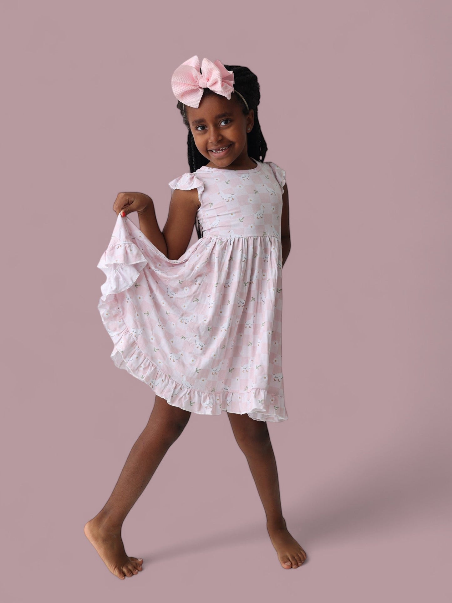 EXCLUSIVE DUCKS AND DAISIES DREAM CAP SLEEVE RUFFLE DRESS