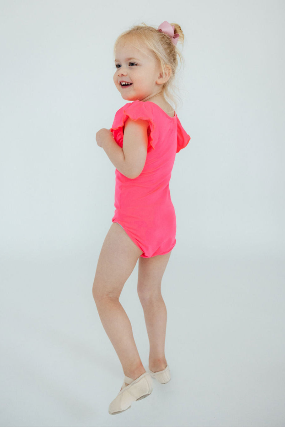 Neon Pink S/S Flutter Sleeve Leotard