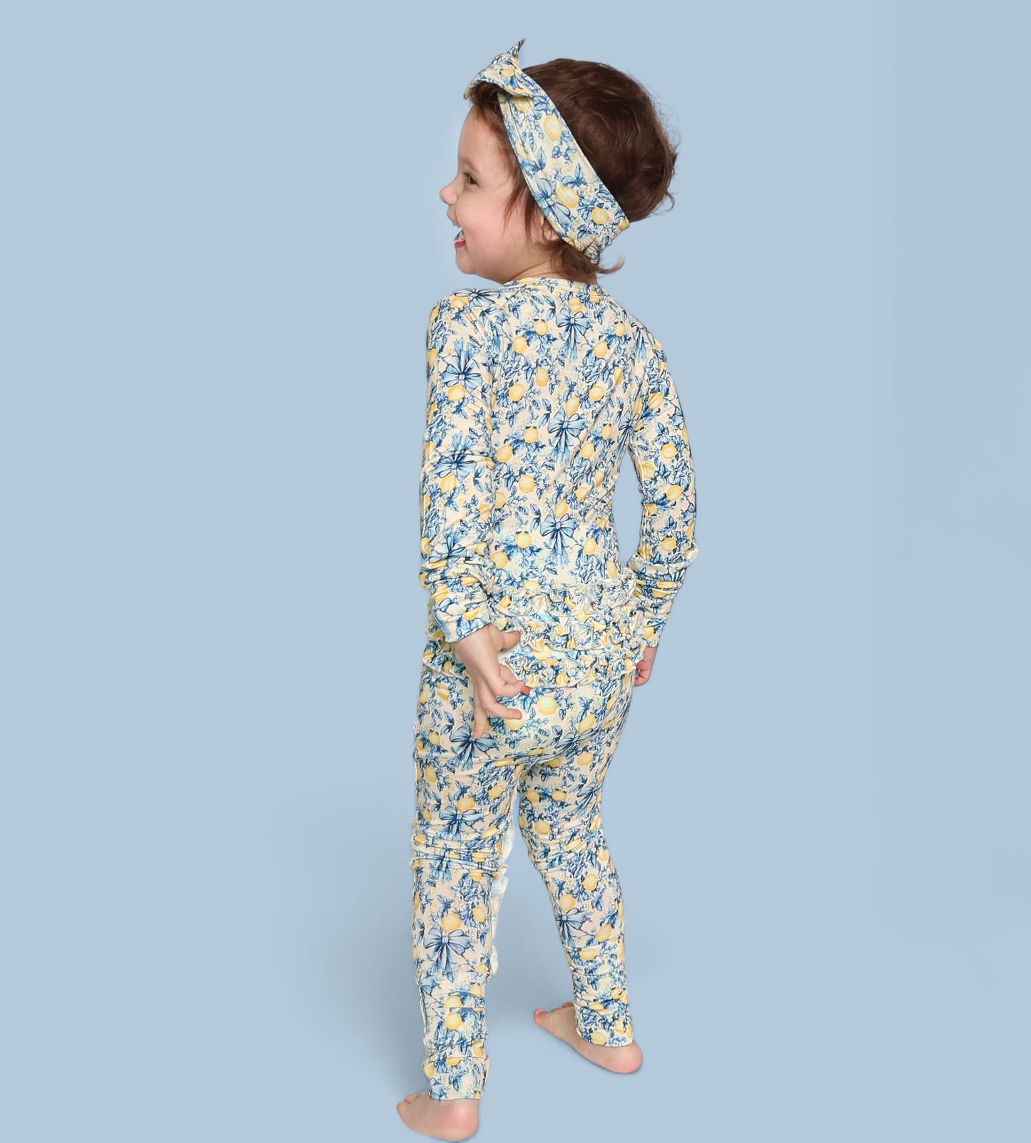 VINTAGE CITRUS TOILE DREAM RUFFLE ROMPER