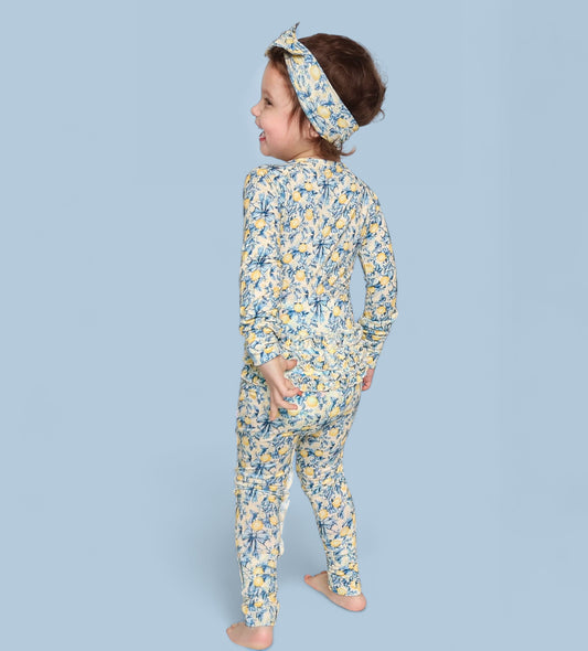 VINTAGE CITRUS TOILE DREAM RUFFLE ROMPER