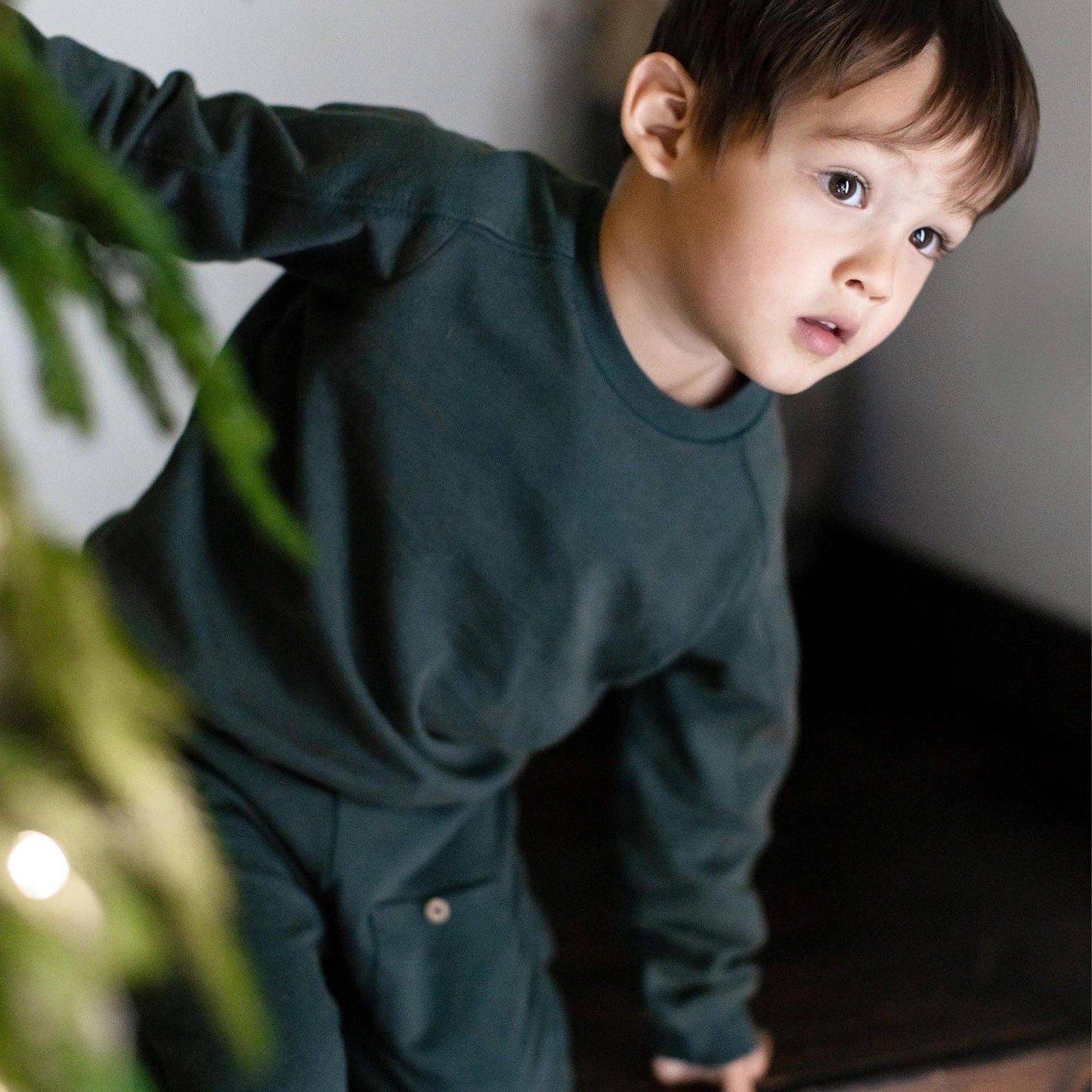 Acid Wash Sweatshirt & Pants Set - Zucchini Green