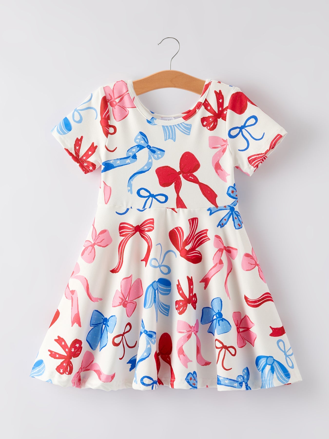 4th of july Color Bow Printed Short Sleeves Dress