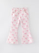 Girls Pink Bow Print Elastic Flared Jeans Denim pant